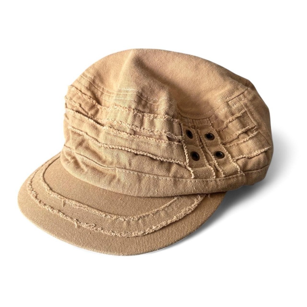 Y2K Khaki Military Newsboy Cap Studded Cotton Cadet Hat 🖤